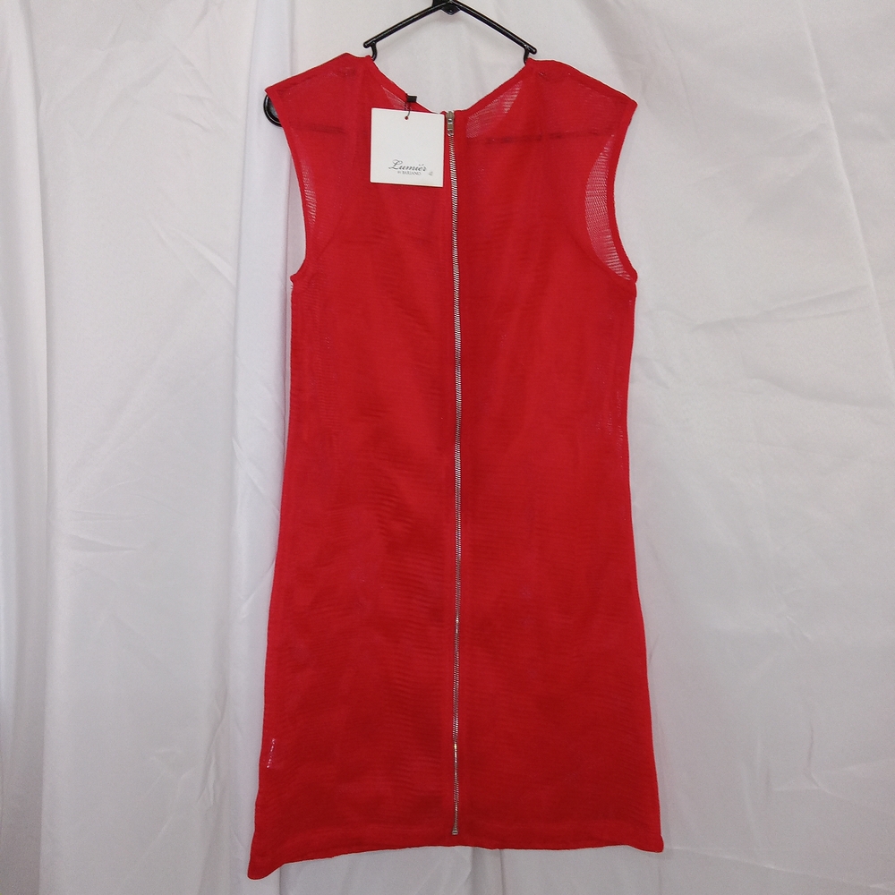 Red Bodycon Mini Dress Mesh Textured Mob Wife Date Night Party Dress M - Picture 4 of 14